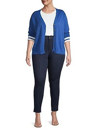 Knit Striped-Cuff Cardigan