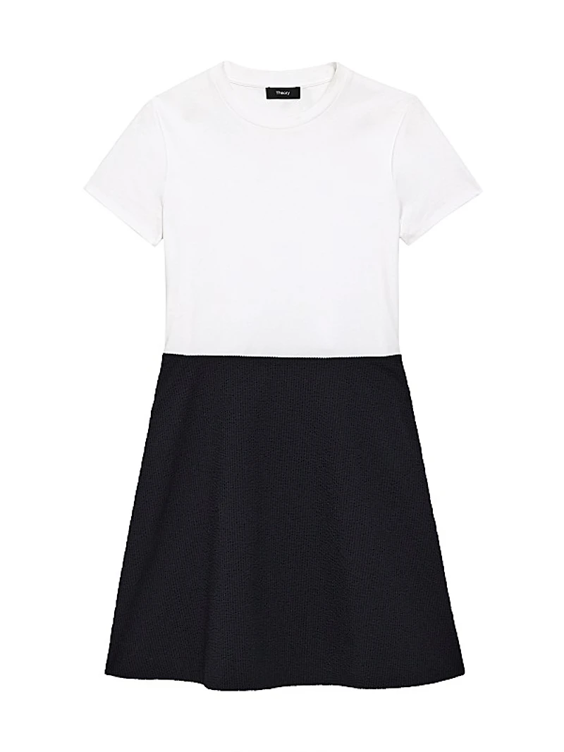 Short-Sleeve Mixed-Media Minidress