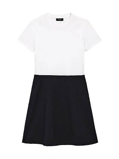 Short-Sleeve Mixed-Media Minidress