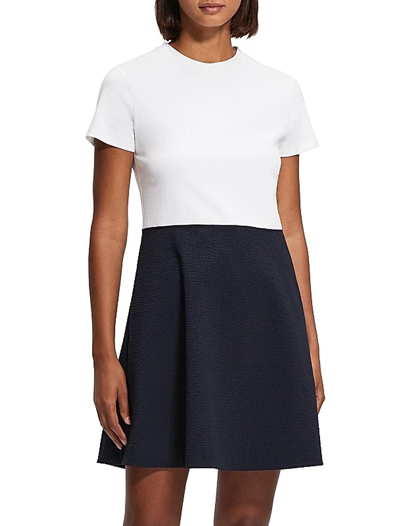 Short-Sleeve Mixed-Media Minidress