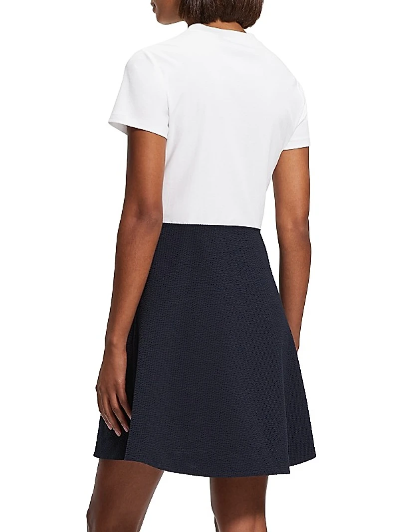 Short-Sleeve Mixed-Media Minidress