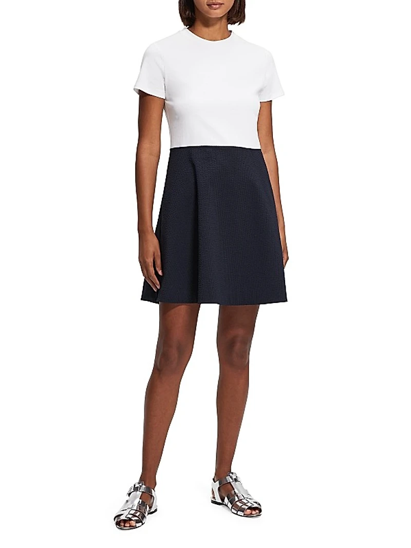 Short-Sleeve Mixed-Media Minidress