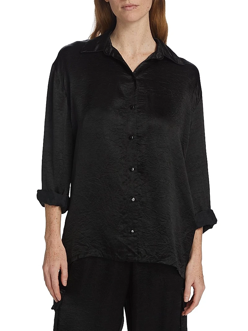 Textured Satin Button-Front Shirt