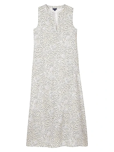 Split-Neck Lace-Print Maxi Dress