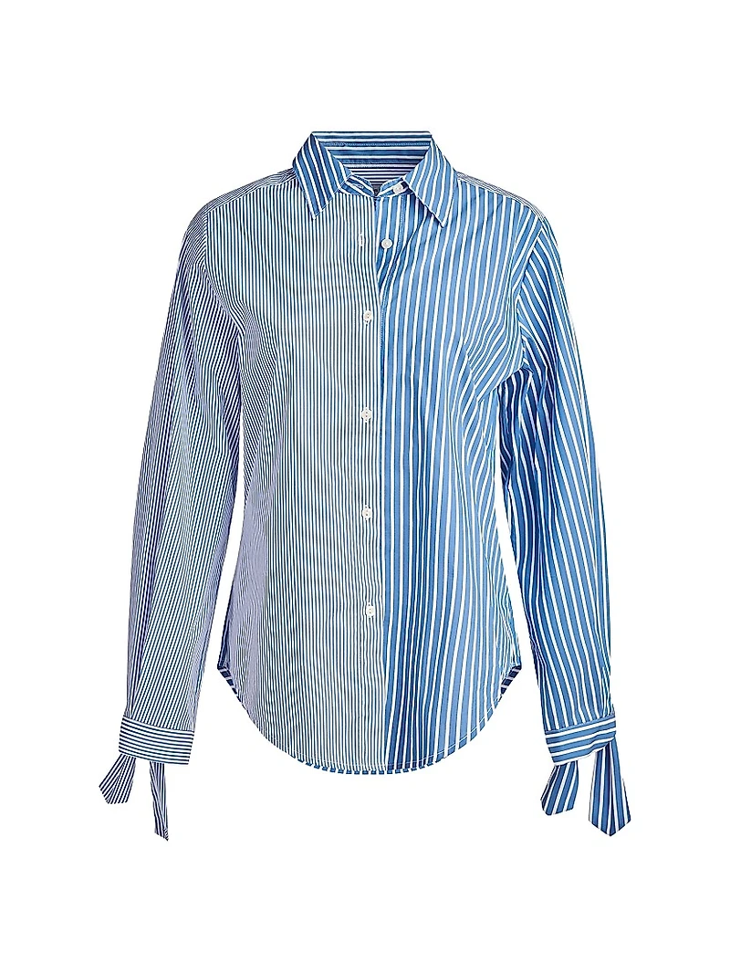 Gen Striped Tie-Cuff Blouse