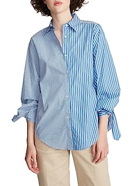 Gen Striped Tie-Cuff Blouse