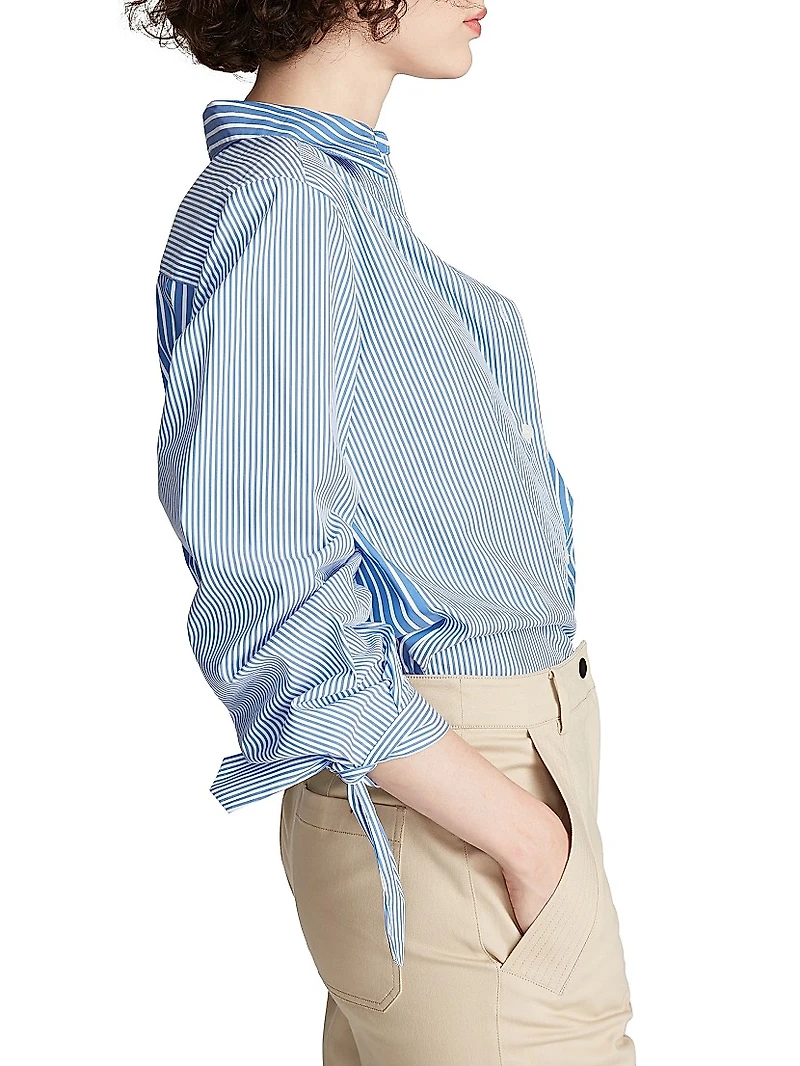 Gen Striped Tie-Cuff Blouse