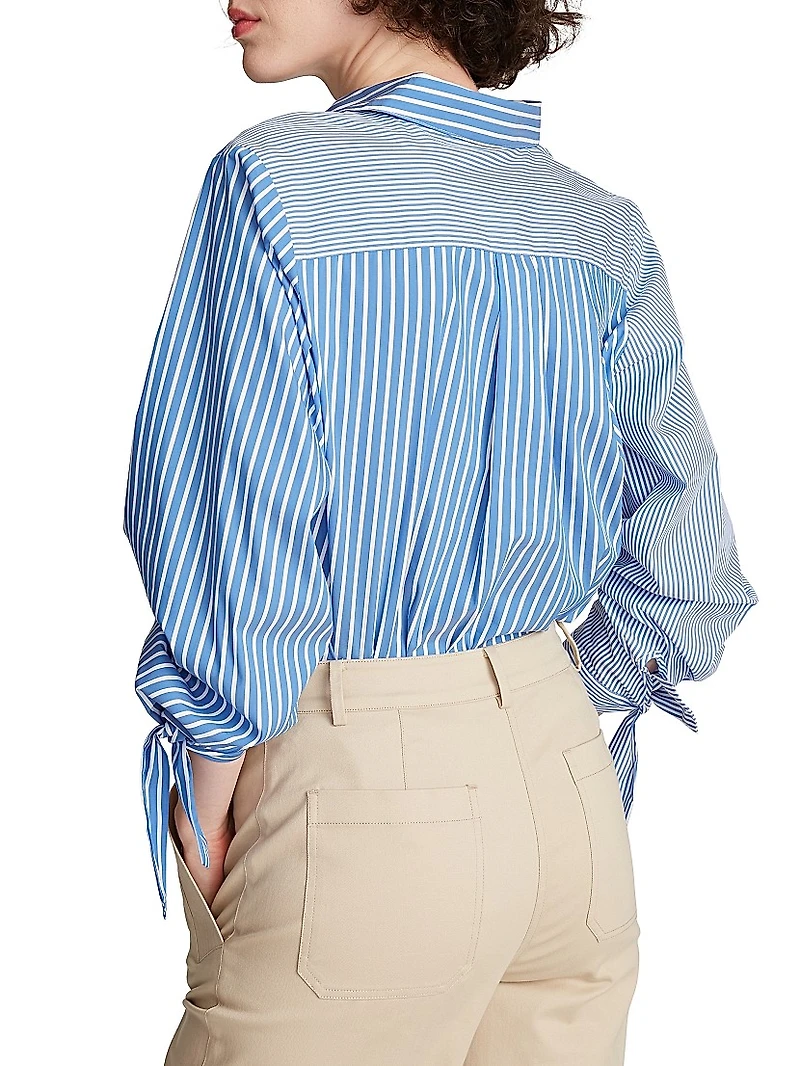 Gen Striped Tie-Cuff Blouse