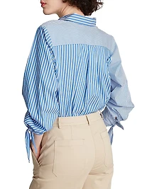 Gen Striped Tie-Cuff Blouse