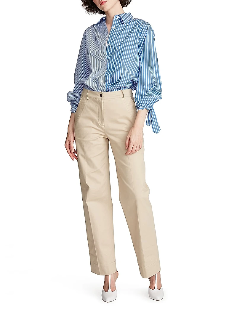 Gen Striped Tie-Cuff Blouse
