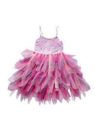 Little Girl's Feather-Trim Sequined Layered Tulle Dress