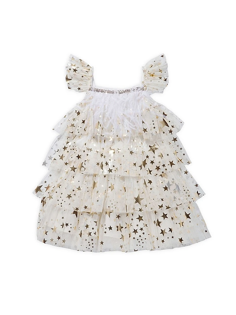 Little Girl's Metallic Star Layered Tulle Dress