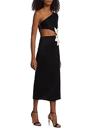 One-Shoulder Floral Appliqué Maxi Dress