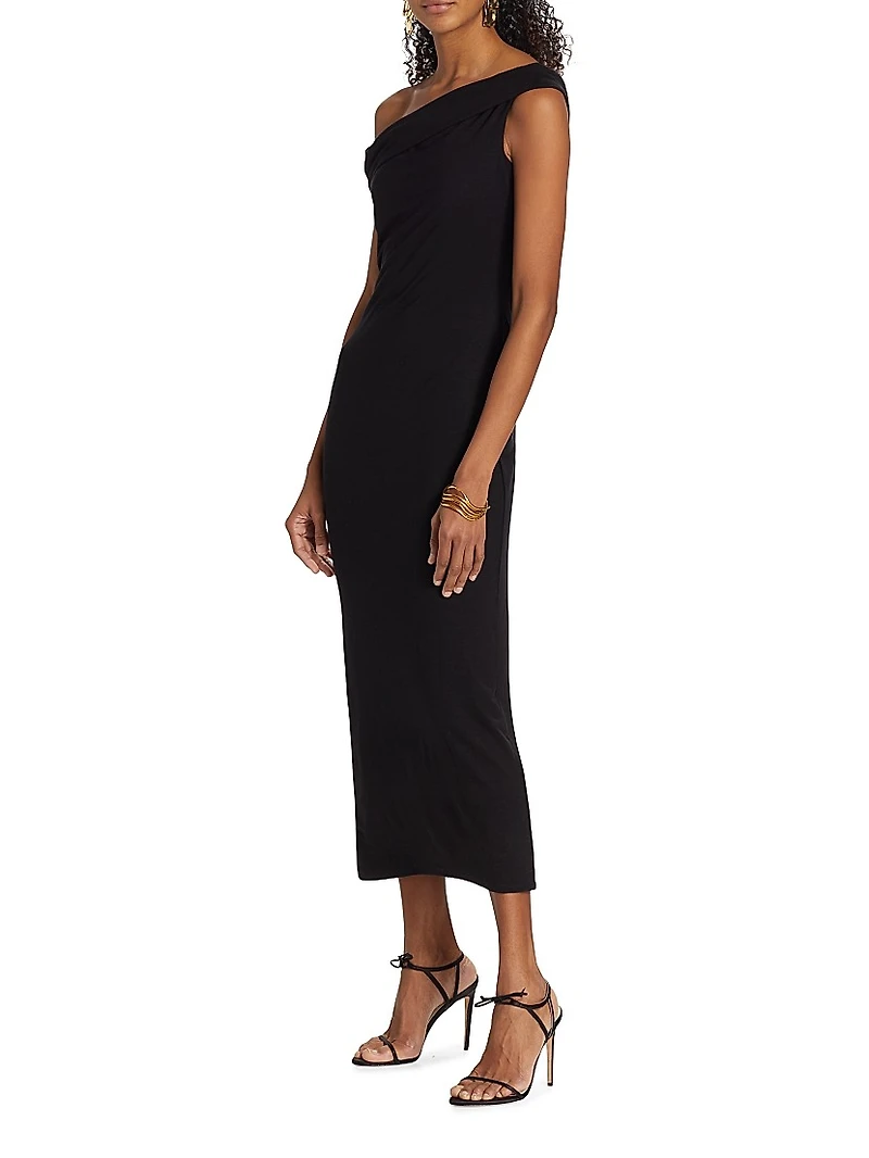 Jaman Draped One-Shoulder Midi-Dress