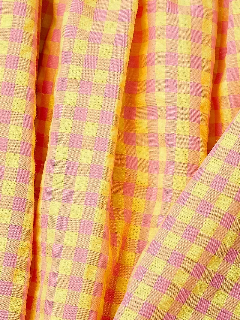 Smocked Gingham-Printed Midi-Dress