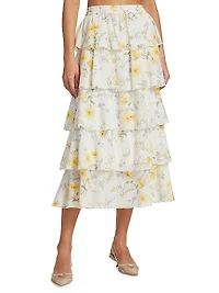 Adaline Floral-Printed Tiered Midi Skirt