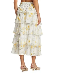 Adaline Floral-Printed Tiered Midi Skirt