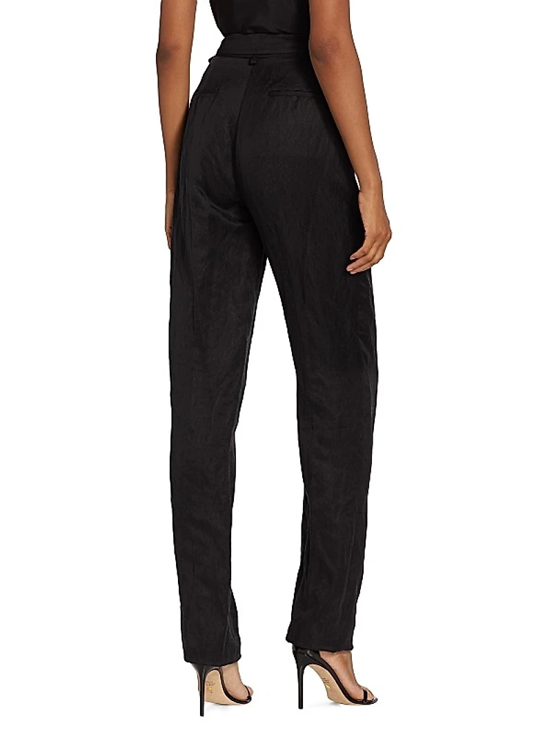 Straight-Leg Linen-Blend Pants