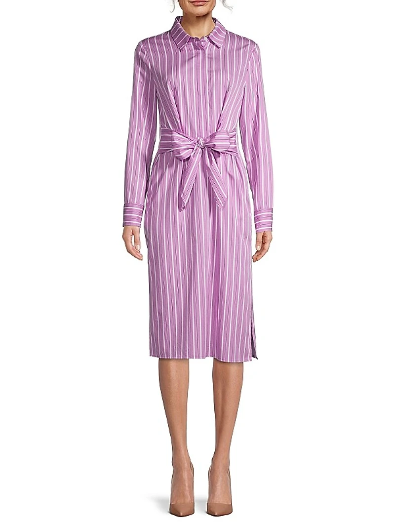 Striped Tie-Front Shirtdress