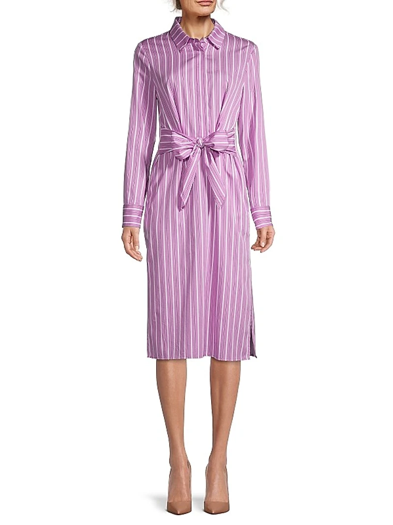 Striped Tie-Front Shirtdress