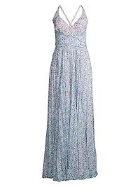 Floral Pleated Chiffon Maxi Dress