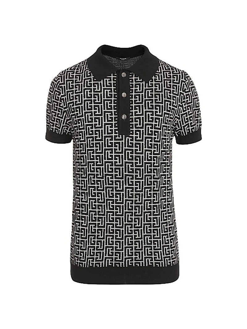 Monogram Wool & Linen-Blend Polo Shirt