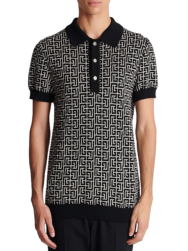 Monogram Wool & Linen-Blend Polo Shirt