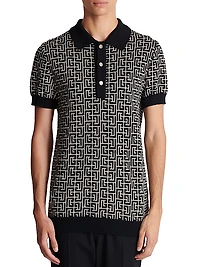 Monogram Wool & Linen-Blend Polo Shirt