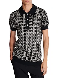Monogram Wool & Linen-Blend Polo Shirt