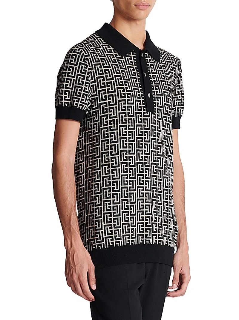 Monogram Wool & Linen-Blend Polo Shirt