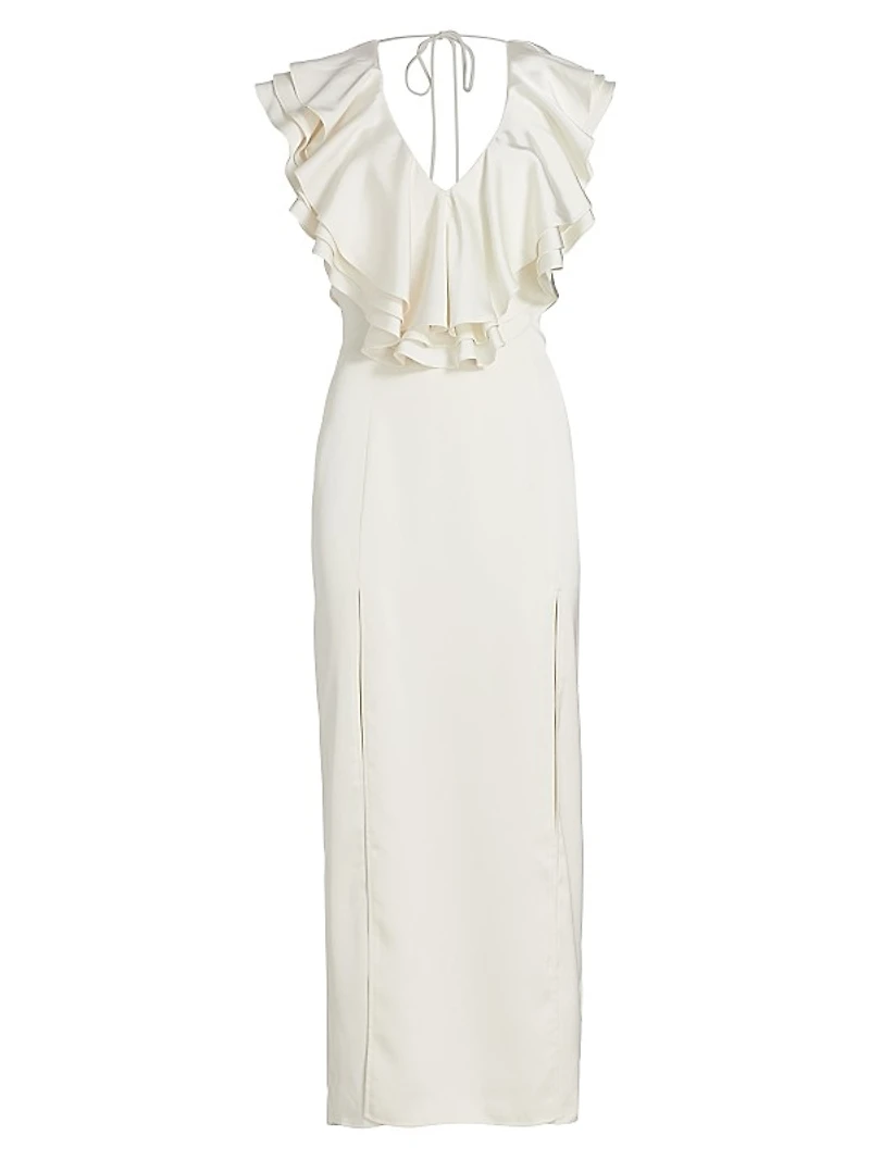 Sateen Ruffled Bodice Maxi Dress