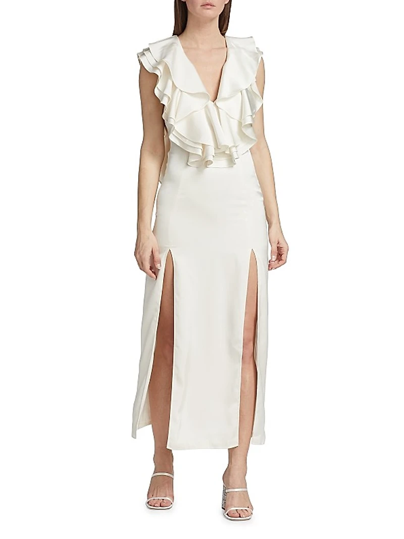 Sateen Ruffled Bodice Maxi Dress