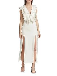 Sateen Ruffled Bodice Maxi Dress