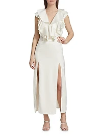 Sateen Ruffled Bodice Maxi Dress