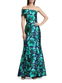 Floral Satin Trumpet Gown