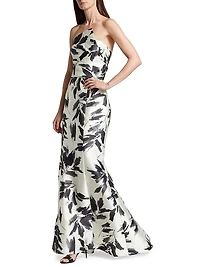 Strapless Brushstroke Satin Trumpet Gown