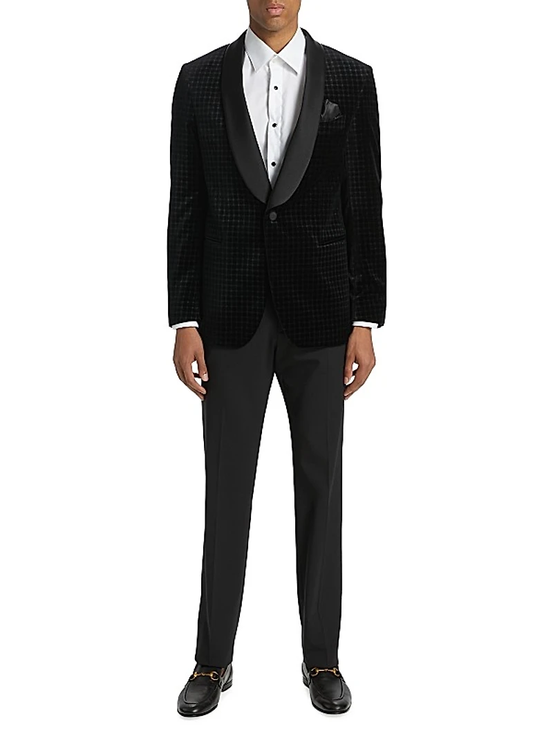 COLLECTION Grid Velvet One-Button Suit Jacket