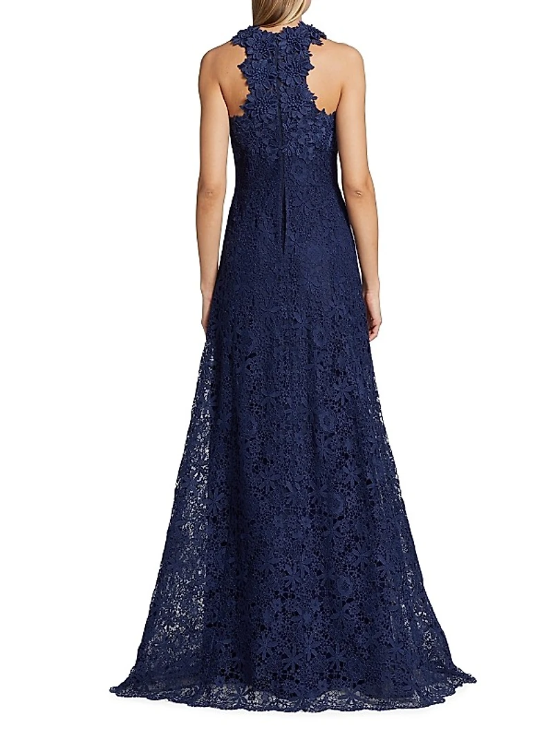 Lace Halter Fit-&-Flare Gown
