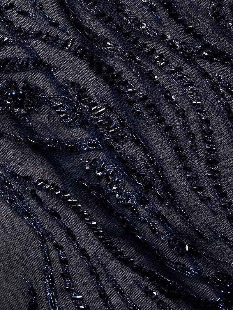 V-Neck Beaded Bow Gown