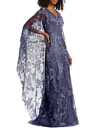 V-Neck Lace Cape Gown