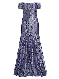 Metallic Off-The-Shoulder Mermaid Gown