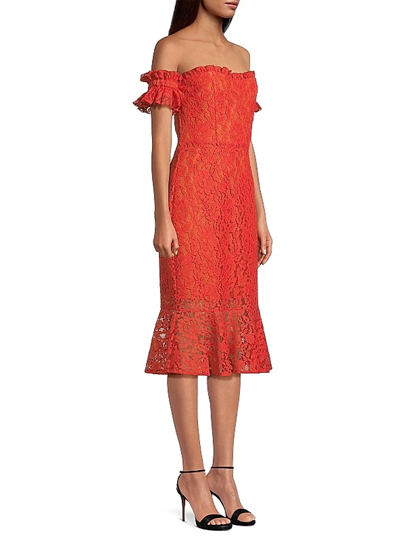 Off-The-Shoulder Lace Midi-Dress