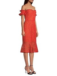 Off-The-Shoulder Lace Midi-Dress