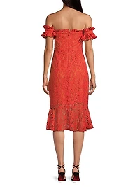 Off-The-Shoulder Lace Midi-Dress