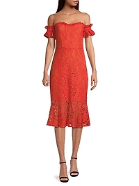 Off-The-Shoulder Lace Midi-Dress