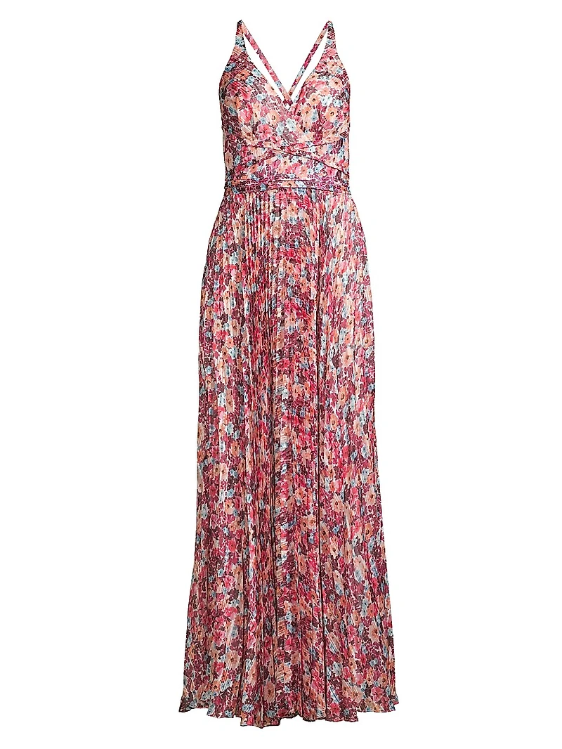 Pleated Floral Maxi Dress