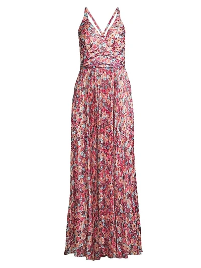 Pleated Floral Maxi Dress