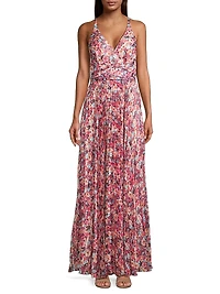 Pleated Floral Maxi Dress