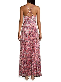 Pleated Floral Maxi Dress