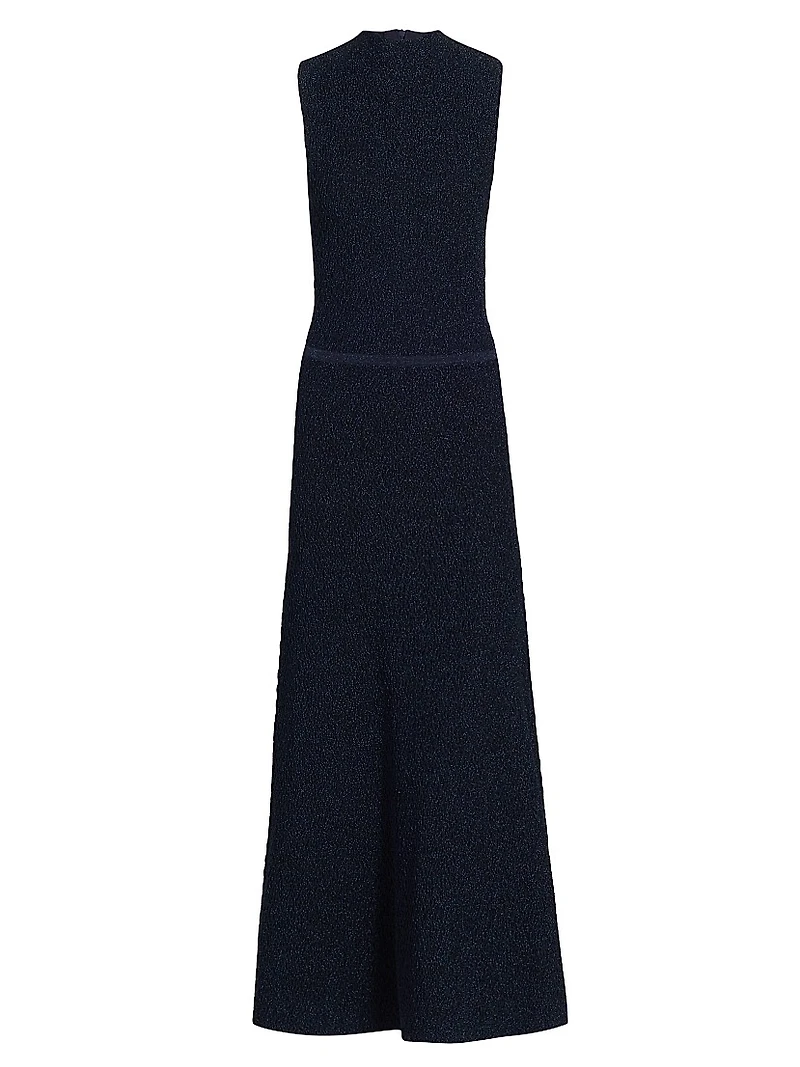 Mock Turtleneck Metallic Knit Midi-Dress